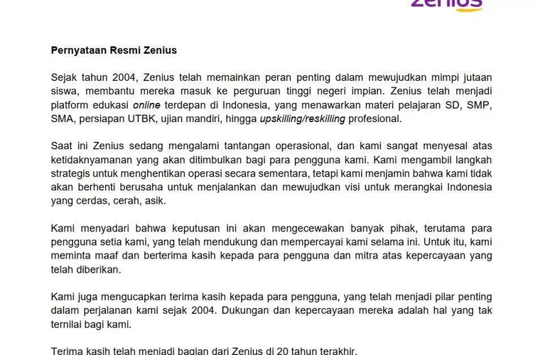 Zenius Menghentikan Layanan Sementara, Warganet Menyatakan Apresiasi dan Kontribusi dalam Dunia Pendidikan